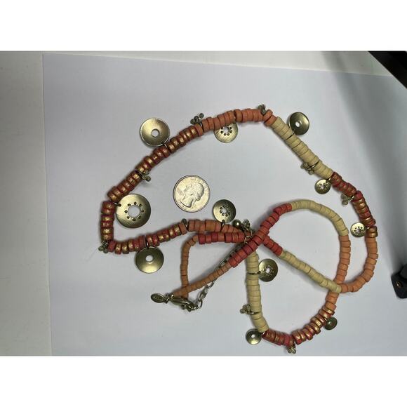 Chico's beaded necklace with charms disks pinks natural neutral costume jewelry - Picture 6 of 14